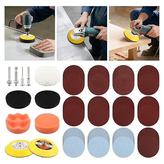 131pcs 3inch Sanding Disc Drill Polishing Kit, Sanding Attachment for Drill Grinder Rotary Tools,Dry Wet Headlight Restoratio