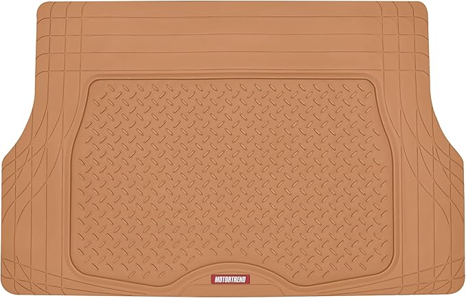 Motor Trend FlexTough Performance All Weather Rubber Car Floor Mats with Cargo Liner - Full Set Front & Rear Floor Mats for Cars Truck SUV, Automotive Floor Mats (Beige)
