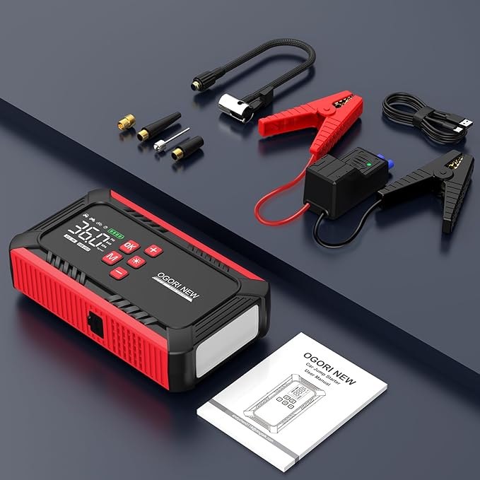 7000A Jump Starter with Air Compressor, 21800mAh Car Battery Jump Starter (All Gas/16.0L Diesel) with 150PSI Auto-Shutoff Tire Inflator, 12V Portable Jump Box with Booster, Jumper Cables