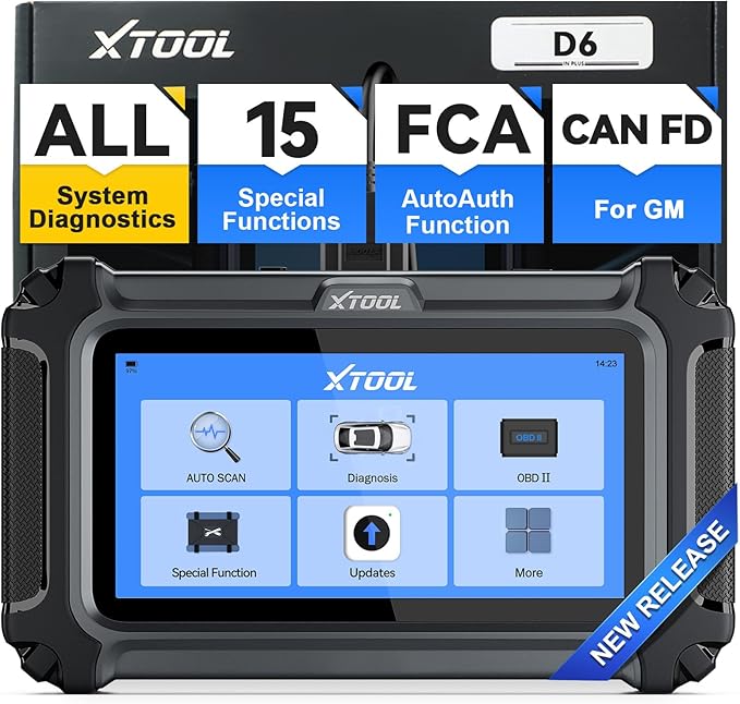 OBD2 Scanner Diagnostic Tool XTOOL D6: All System Scanner for Car with Free Updates, 15 Resets, Throttle Body Relearn, ABS