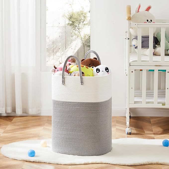 Laundry Basket,Woven Cotton Rope Laundry Hamper,Versatile Storage for Dirty Clothes,Baby Toys,and Blankets in Bathroom, Nurse