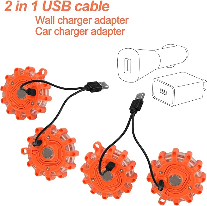 Tobfit 4 Pack Rechargeable LED Road Flares Roadside Emergency Car Kit, Emergency Lights for Vehicles Flashing Flare Beacon Di