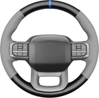 MEWANT Matte PU Carbon Fiber Grey Embossed Faux Leather Steering Wheel Wrap for Ford F150 Lightning F350 2024 Expedition