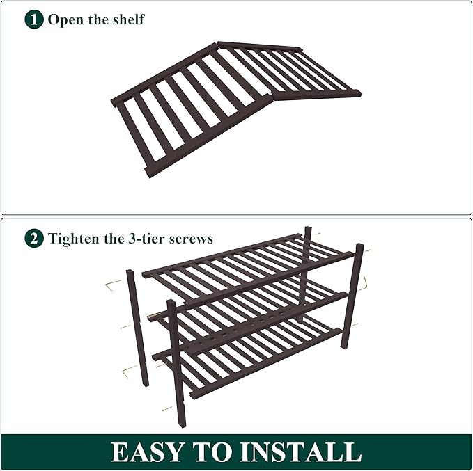 Smiry Bamboo Shoe Rack for Closet, 3 Tier Wooden Stackable Shoe Organizer, Free Standing Shoes Storage Shelf for Entryway, Fr