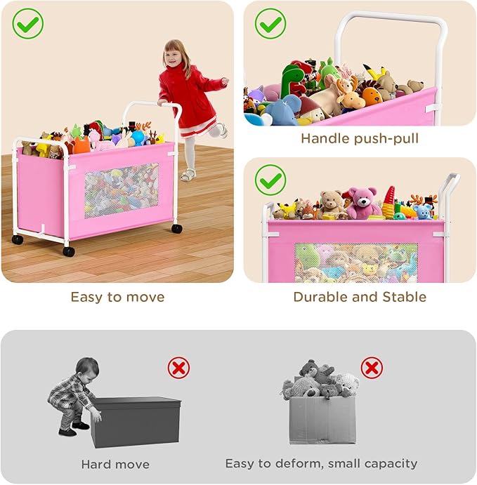 KEEGH Extra Large Toy Box for Kids with 360° Rotating Wheels, Heavy Duty Toy Chest for Boys and Girls, Toy Storage Organizer 