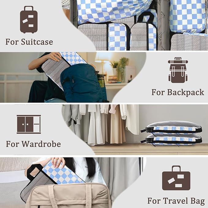 U+U 8 Set Compression Packing Cubes - Ultralight Travel Organizers with Laundry Bag and Cosmetic Bag, Space-Saving Suitcase O