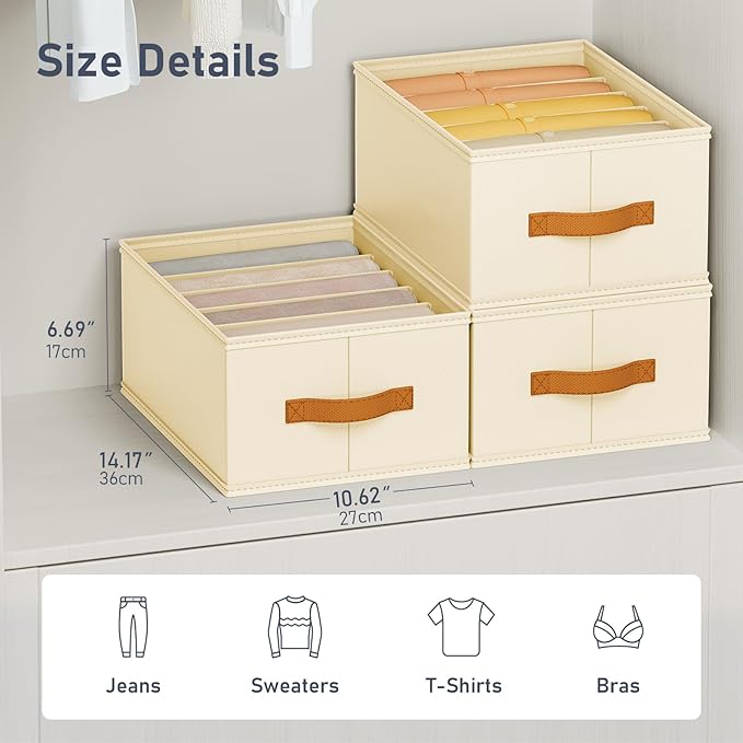 DIMJ Large Wardrobe Clothes Organizer, 8 Packs Fabric Closet Storage Organizer with Handles, Foldable Closet Organizers Divid