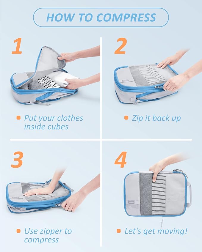 BAGSMART 6 Set /4 Set/2 Set Compression Packing Cubes for Travel, Lightweight Luggage Organizer Bags, Durable Space Saver Bag