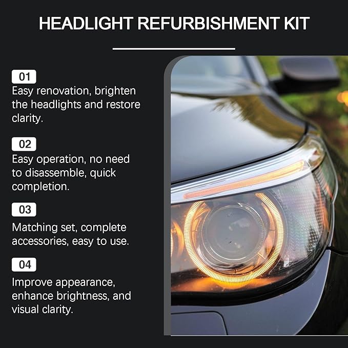 ODALIT Headlight Refurbishment Kit, Professional Headlight Cleaner, ODALIT Headlight Restore Kit, Brings Headlights Back to L
