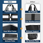 Stand Up Extra Large Utility Tote Bag, Foldable Reusable Grocery Bags with Metal Wire Frame & Reinforced Bottom Board, Large Utility Tote for Shopping, Car Trunk, Beach Bag（Black）