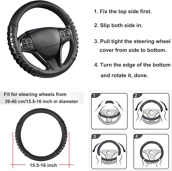 West Llama Microfiber Leather Car Steering Wheel Cover for Men Women,Universal Fit 15.5-16 inch(Leather Nails-Black-Large Siz