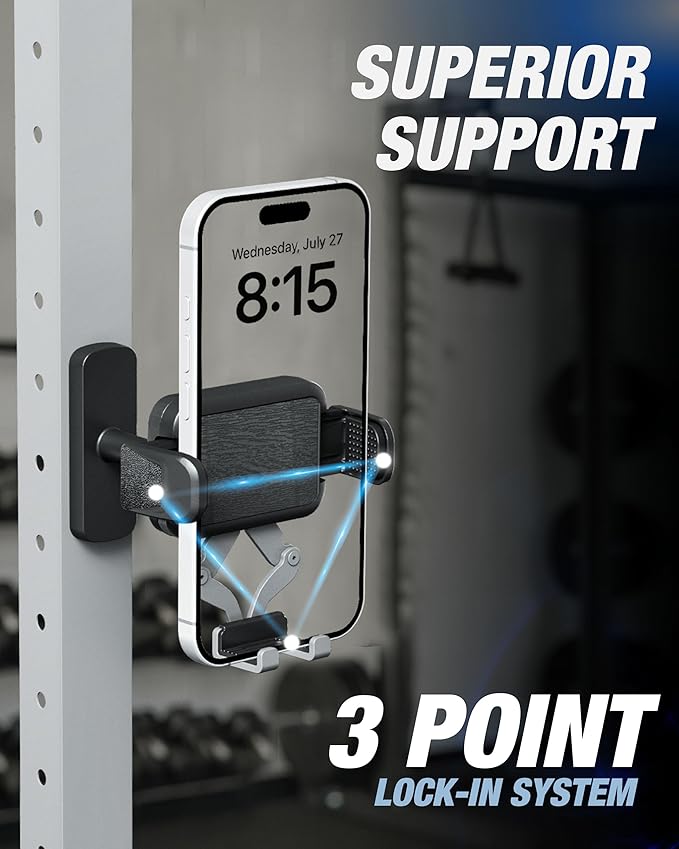 OEO Magnetic Phone Holder for Gym | Magnet Gym Phone Mount with Quick Release Clamp for Android & iPhone | Compatible with 4”–7.1” Phones & Thick Cases | Gym Accessories for Men & Women