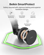 Belkin Wireless Car Charger, MagSafe Phone Holder & Car Dash Mount w/ 1M USB C Cable, Qi2 MagSafe Compatible Fast Charging iPhone Charger for iPhone 17, Galaxy S25, Pixel 10, Road Travelers, Black