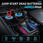 Jump Starter with Air Compressor,4000A Portable Car Battery Jump Starter (10L Gas/8.5L Diesel), 12V Battery Charger