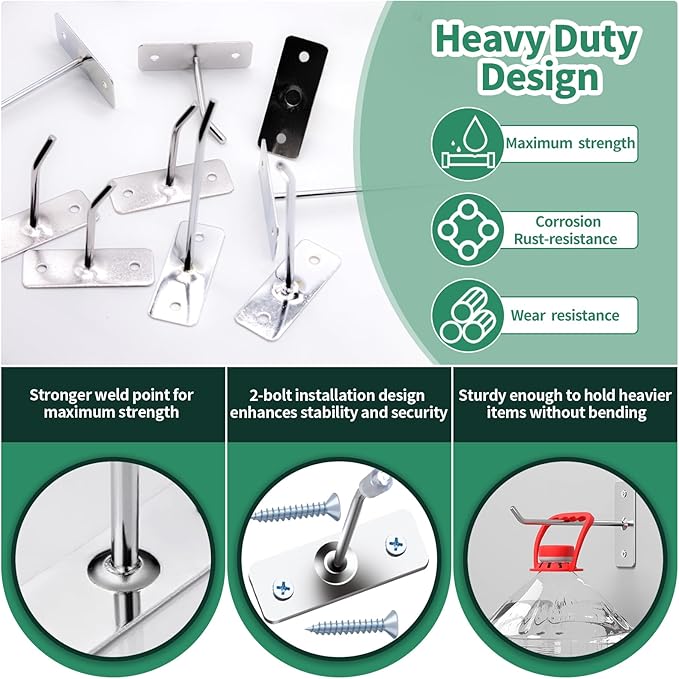 40 Pcs 10"/25CM Stainless Steel Wall Mounted Hooks with Protective Caps and Screws, Coat Bag Hat Utility Hook, Garage Tools S