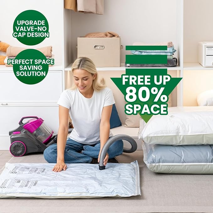 TAILI 6 Pack Vacuum Storage Bags, Jumbo Vacuum Seal Bags for Clothing (40x31 Inch), Space Saving for Bulky Bedding, Comforter