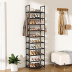 LANTEFUL 10 Tiers Shoe Rack 25 Pairs Large Capacity Tall Shoe Organizer Sturdy Shoe Storage with Two Hooks Space Saving Metal