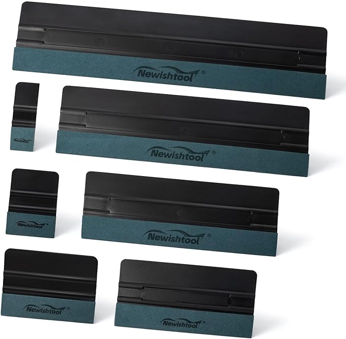 NEWISHTOOL 7 In 1 Vinyl Squeegee Tool, Different Sizes Plastic Scraper Cards with Micro Fiber Suede Felt Edge Felt Squeegee Set for Wallpaper Smoothing, Car Wrapping, Window Tinting and PPF Installing