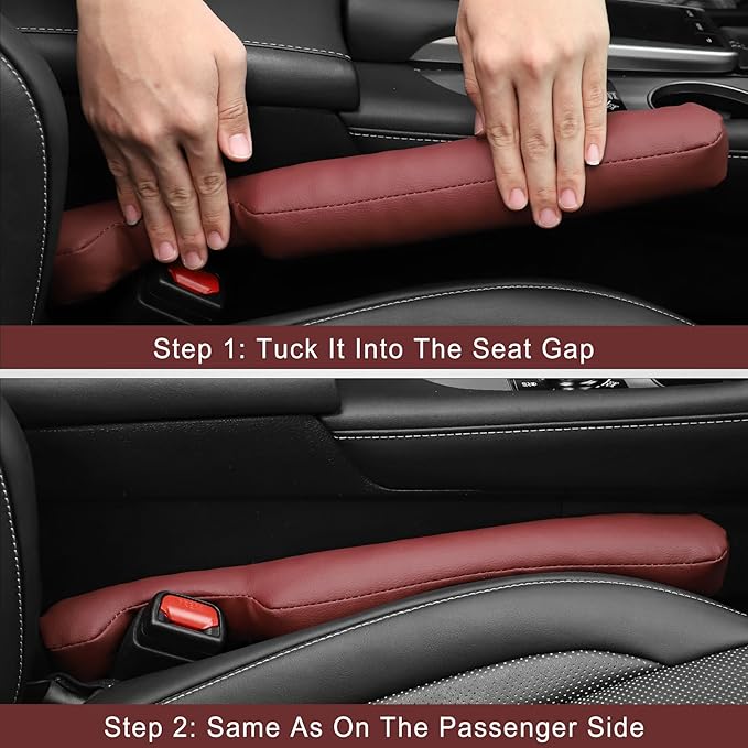 UREHEPO 2 pcs Leather Car Seat Gap Filler Organizer, Interior Car Accessories to Stop Things from Dropping for Car SUV Truck Camper, Fill The Gap Between Seat and Console - Wine Red