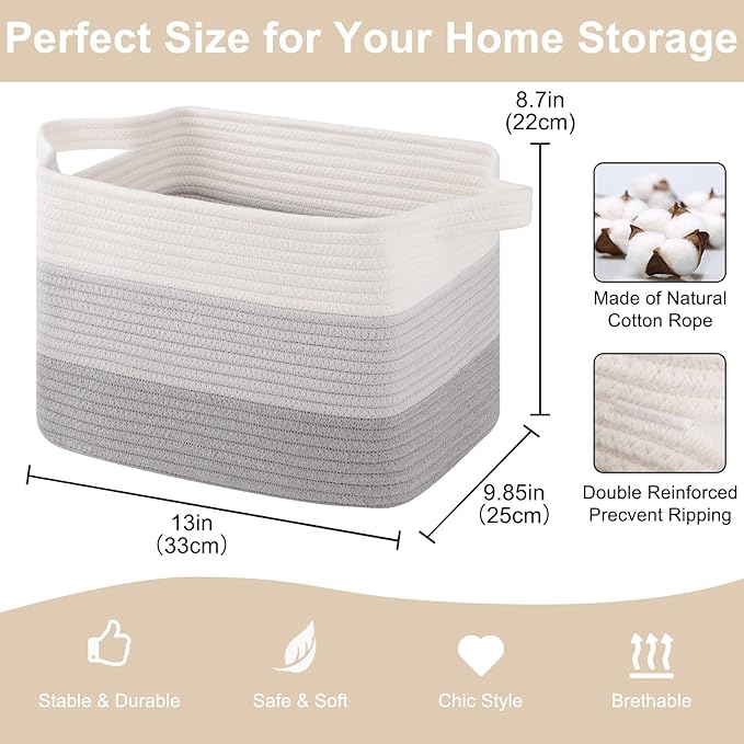 OIASKET Storage Baskets for Organizing, Woven Baskets for Shelves, Rectangle Decorative Organizer for Storage Clothes, Toy, B