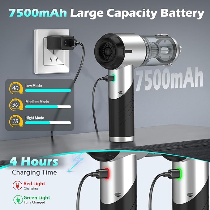 Car Vacuum Portable Cordless Foldable Mini Vacuum, 17000PA Strong Suction, 40mins Runtime, 4-in-1 Air Duster & Air Blower Han