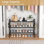 VILICK 3 Tier Shoe Rack 33" Wide Metal Shoe Organizer Long Shoe Storage with 4 Side Hooks Sturdy Shoes Shelf for Front Door E
