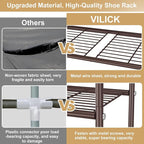 VILICK 3 Tier Shoe Rack 33" Wide Metal Shoe Organizer Long Shoe Storage with 4 Side Hooks Sturdy Shoes Shelf for Front Door E