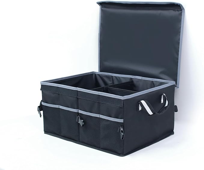 Seal Skin Covers Trunk Organizer for Car with Lid, Foldable Trunk organizer for SUV, Truck, Sedan with Securing Straps Collapsi