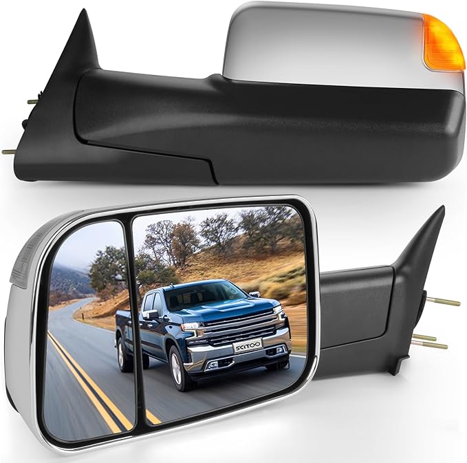 SCITOO Towing Mirrors Compatible With 1998-2001 for Dodge for Ram 1500 for Ram 2500 for Ram 3500 Truck A Pair(Left Right Side Tow Mirrors) Power Adjusted Heated With Turn Signal Light Chrome Housing