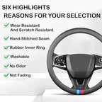 Tricolor Stripes Car Steering Wheel Cover,14.5-15 Inch Universal Nappa Leather 3D Mesh Covers Breathable Anti-Slip Odorless S