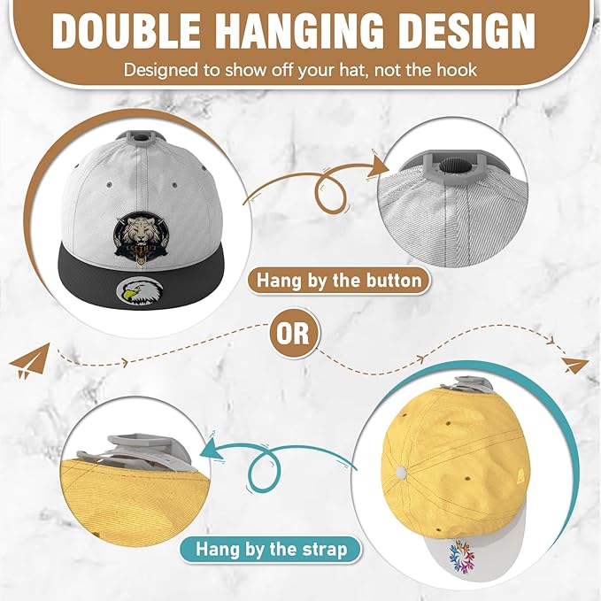 Niunuerga 48 Pack Adhesive Hat Hooks for Wall, Super Strong Hat Rack for Baseball Caps, Minimalist Hat Organizer Display for 