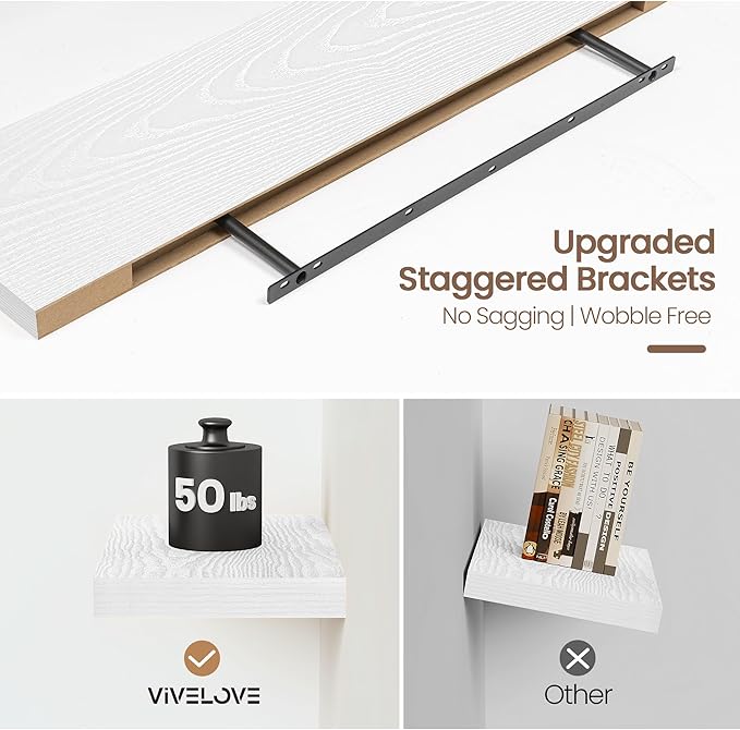 Vivelove White Floating Shelves 36 Inches Long, Wall Display Shelves with Invisible Brackets, for Bathroom Living Room Kitche