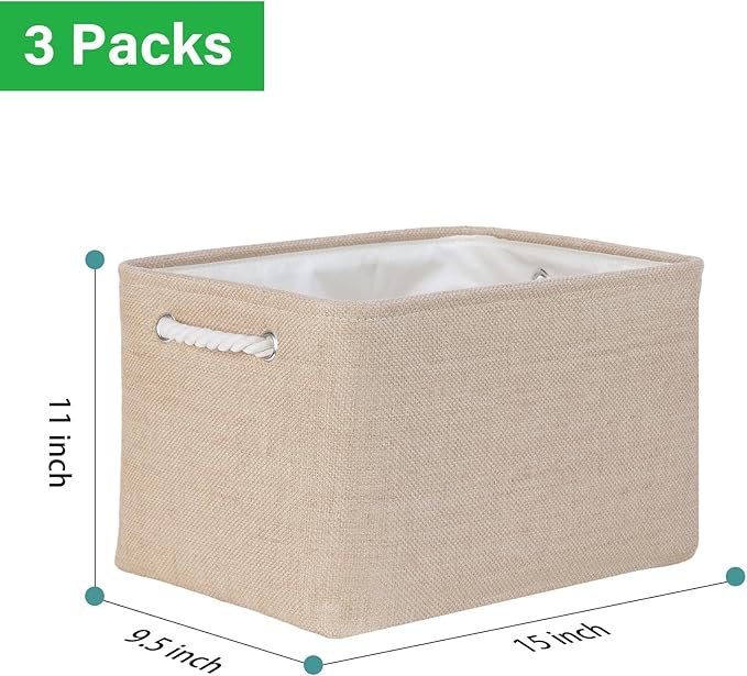 Bidtakay Large Storage Baskets for Shelves 3 Pack Fabric Storage Bins for Organizing Linen Collapsible Organizer for Closet-F