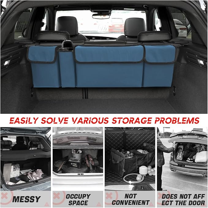 BELOMI Car Trunk Organizer, Auto Waterproof Sturdy Backseat Hanging Large Storage Collapsible Cargo Bag with Anti-Slip