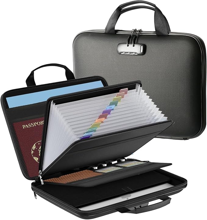 Fireproof Document Box with Lock, Portable Hard-Shell Case Fireproof File Box for Documents, Waterproof Document Box File Org