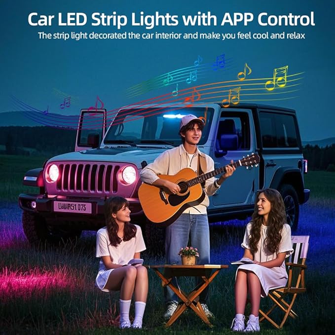 Interior Car LED Strip Lights, with APP Control, 5-in-1 RGB Ambient Lighting Kit, 236in Fiber Optic Glow, 16 Million Colors, Music Sync, Night Driving, Party Ambiance & Gift for Car Lovers