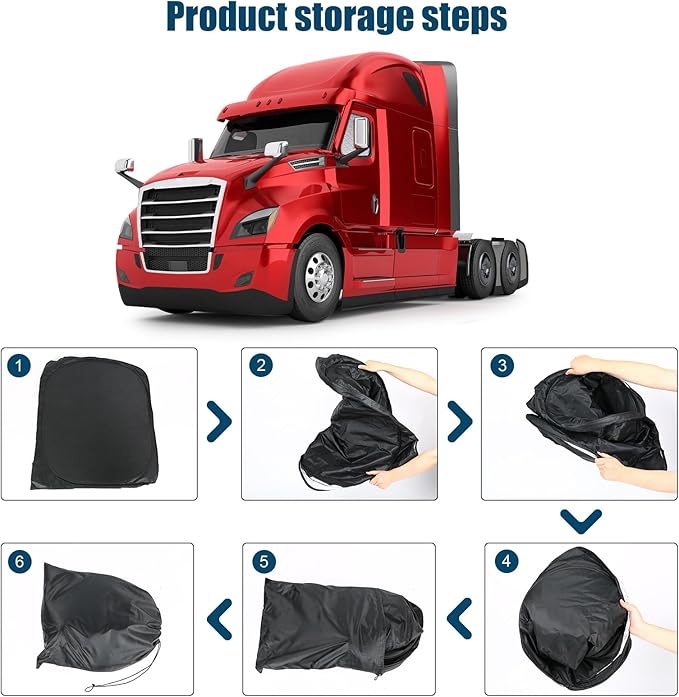 Side Window Sun Shade for Freightliner Cascadia 2018-2026, Custom Fit 210T Reflective Sunshade for Semi Truck, 6-Layer Heat Insulation Privacy Protector, Block 99% UV Rays, 2PCS