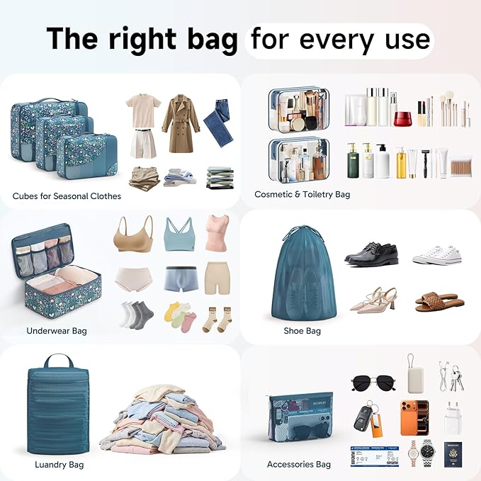 11 Set /9 Set Packing Cubes for Travel,Gifts for Women Mom Kids,TSA Approved Bags for Makeup,Cosmetic, Toiletry,Organizers fo