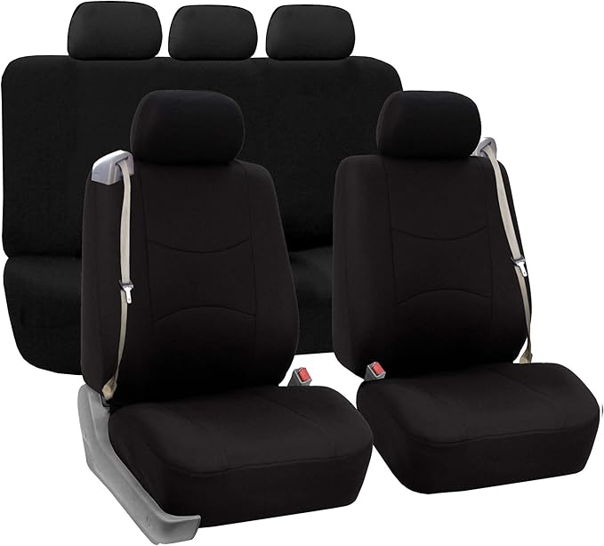 FH Group All-Purpose Built-in Seatbelt Car Seat Covers Full Set – Universal Fit for Cars Trucks & SUVs (Black) FB351115