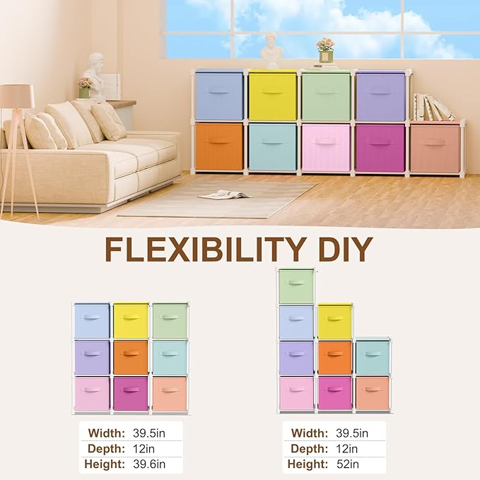 9 Cube Storage Organizer with Shelf Back to School Boxes 11 Inch Toy Storage Bins Closet Organizers Drawers Fabric Dresser fo