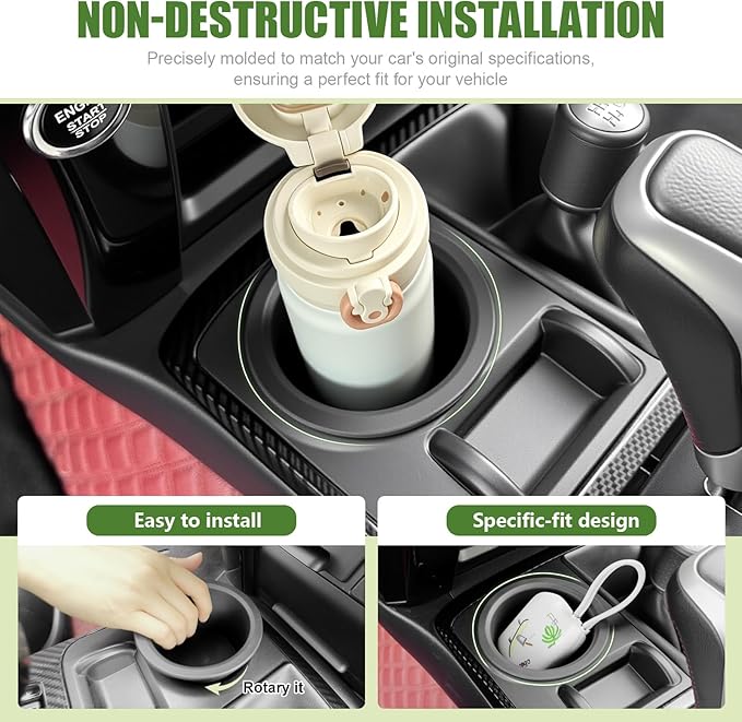 Cup Holder Insert for 2010-2024 Toyota 4Runner Center Console Cupholder Coaster Liner Replaces Mat for 4 Runner Interior Accessories Black(Center Console Left Front, 1PCS)