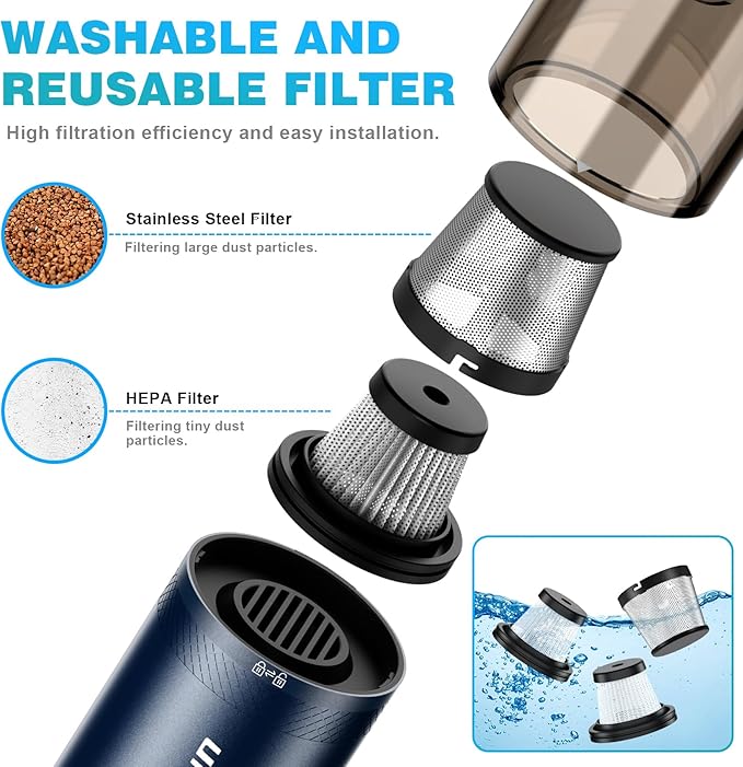Handheld Vacuum Cordless, Car Vacuum with 14000PA Powerful Suction with LED Light, Air Duster 2-in-1,Low Noise Rechargeable P