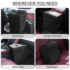 Car Trash Can Bin with Lid - Collapsible Car Garbage Can with Storage Pockets-Black Mini Leakproof Vehicle Trash Bag-Small Automotive Organizers and Storage for Back/Front Seat SUV Truck Accessories