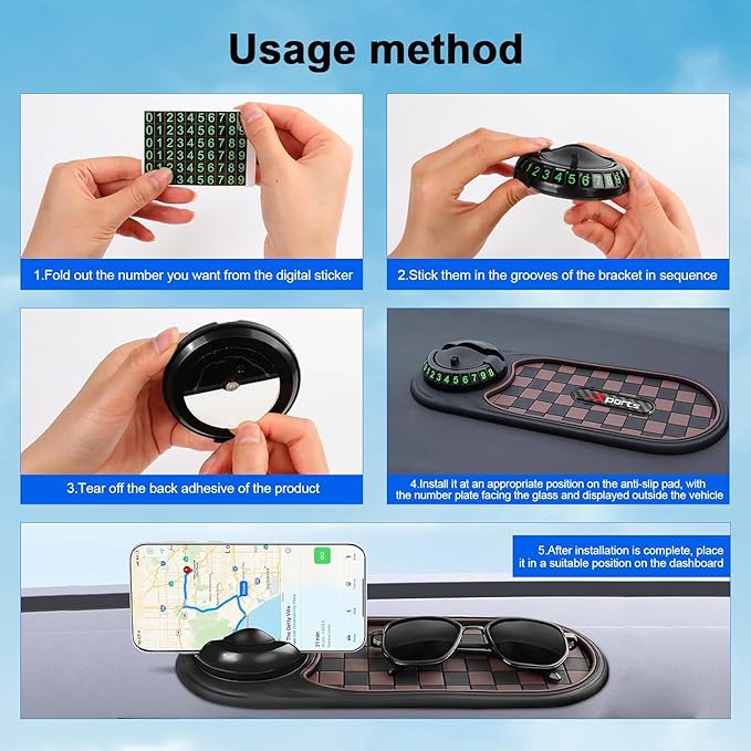 Multifunction Car Anti-Slip Mat, 3-in-1 Rotating Dashboard Mat, Large Storage Pad, Anti-Slip Phone Holder, 360° Rotating Moun