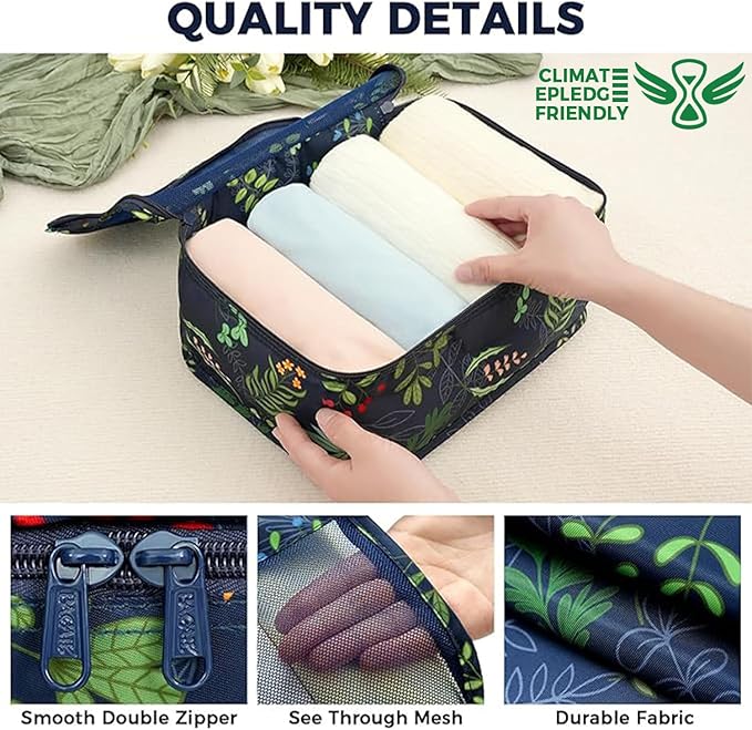 BAGAIL 9 Set Packing Cubes with Packing List Luggage Packing Organizers for Travel Accessories (Navy leaf)