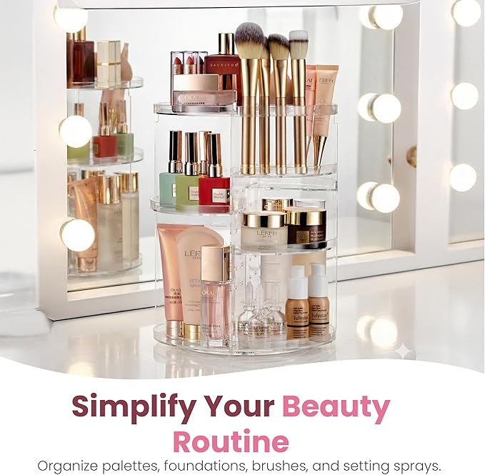 Masirs 360 Rotating Makeup Organizer Countertop - Adjustable Shelf Height - The Perfect Round Spinning Cosmetic Organizer for