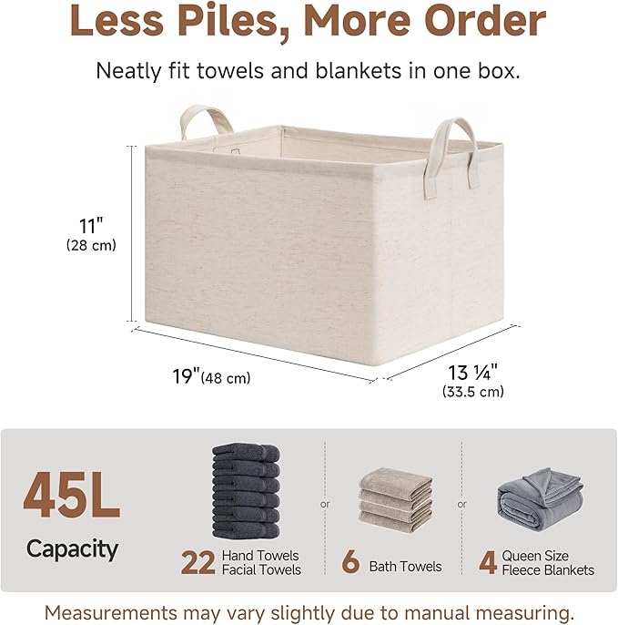 StorageWorks Storage Bins, Shelves Baskets for Organizing, 45L Extra Large Fabric Closet Organizers with Handles, Metal Frame