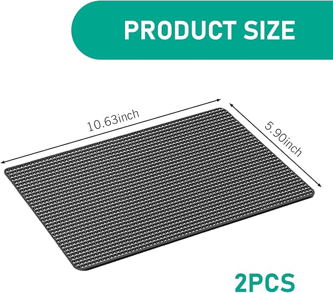 leechio 2 PCS Car Dashboard Anti-Slip Mat, 10.63" x 5.9" Grid Anti Slip and Heat-Resistant Instrument Dash Mat, Dashboard Acc