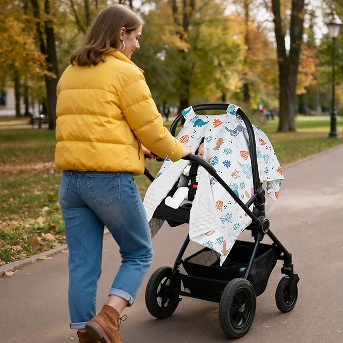 Rquite Car Seat Cover Baby, Carseat Covers Baby Girl, Winter Infant Car Seat Cover, Warm Minky Car Seat Canopy, Baby Carrier 