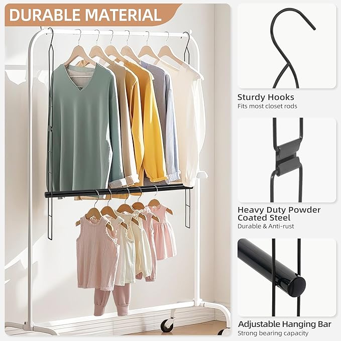 STORAGE MANIAC Hanging Closet Rod, Adjustable Width and Height Closet Hanging Organizer, Space-Saving Clothes Hanging Bar, Cl